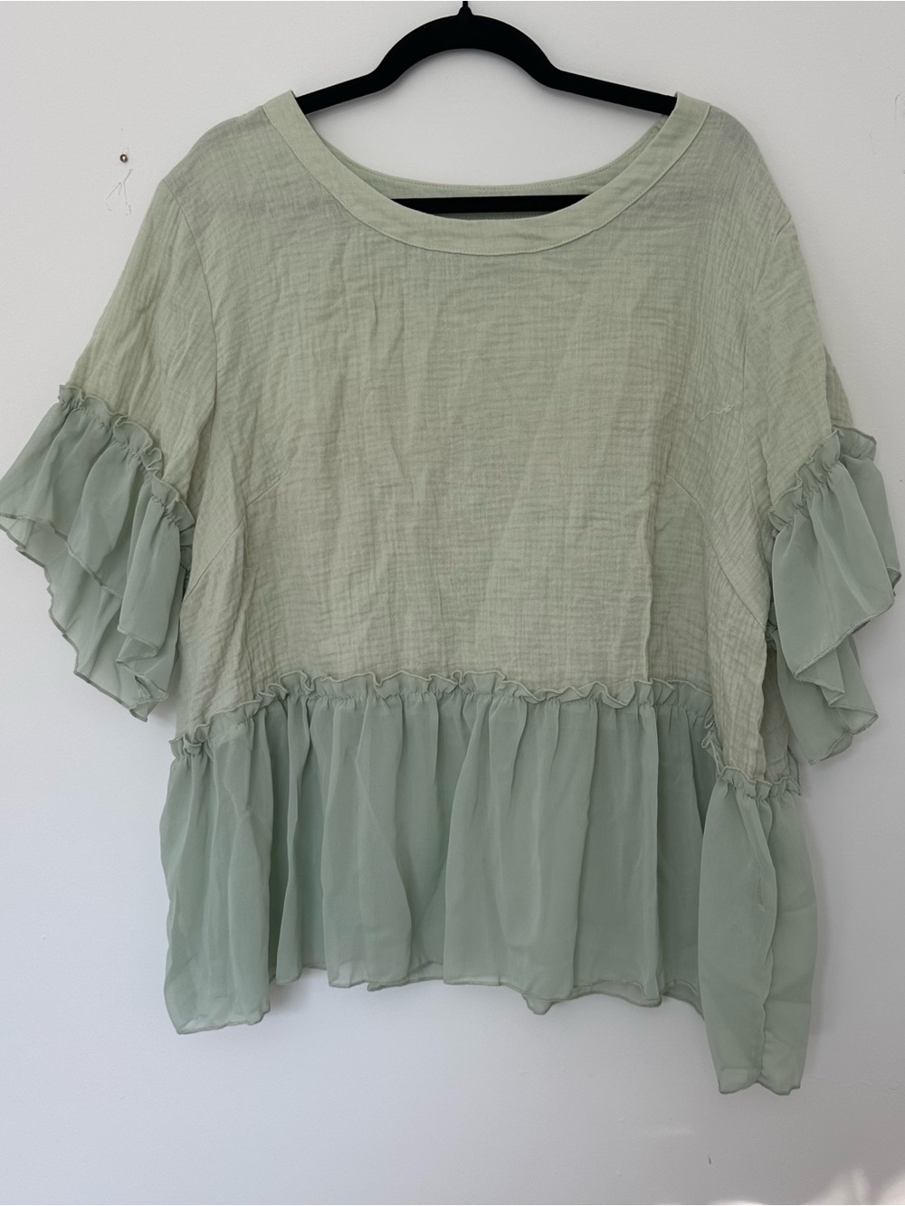 SHEIN Light Sage Ruffle Peplum Blouse